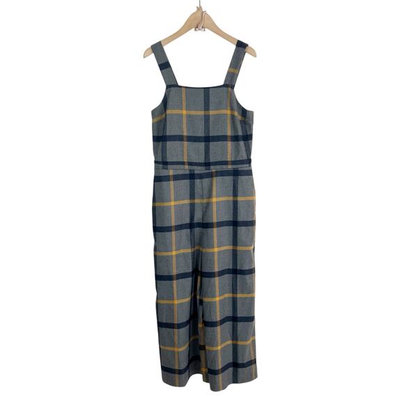 ModCloth Plaid Sleeveless Cropped Leg Jumpsuit Gray, Navy, Yellow Size XS - Picture 3 of 9